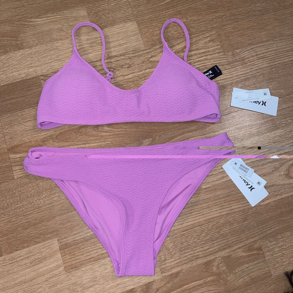 Hurley Juniors Wave Scrunch Bikini Set 2pc Swimsuit Size XL Pink NWT $100 - Picture 3 of 5